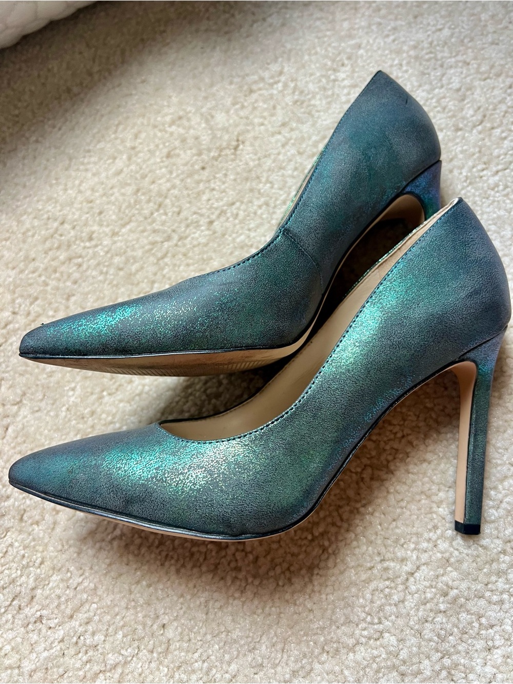 Nine West Iridescent Green Pointed-Toe Pumps